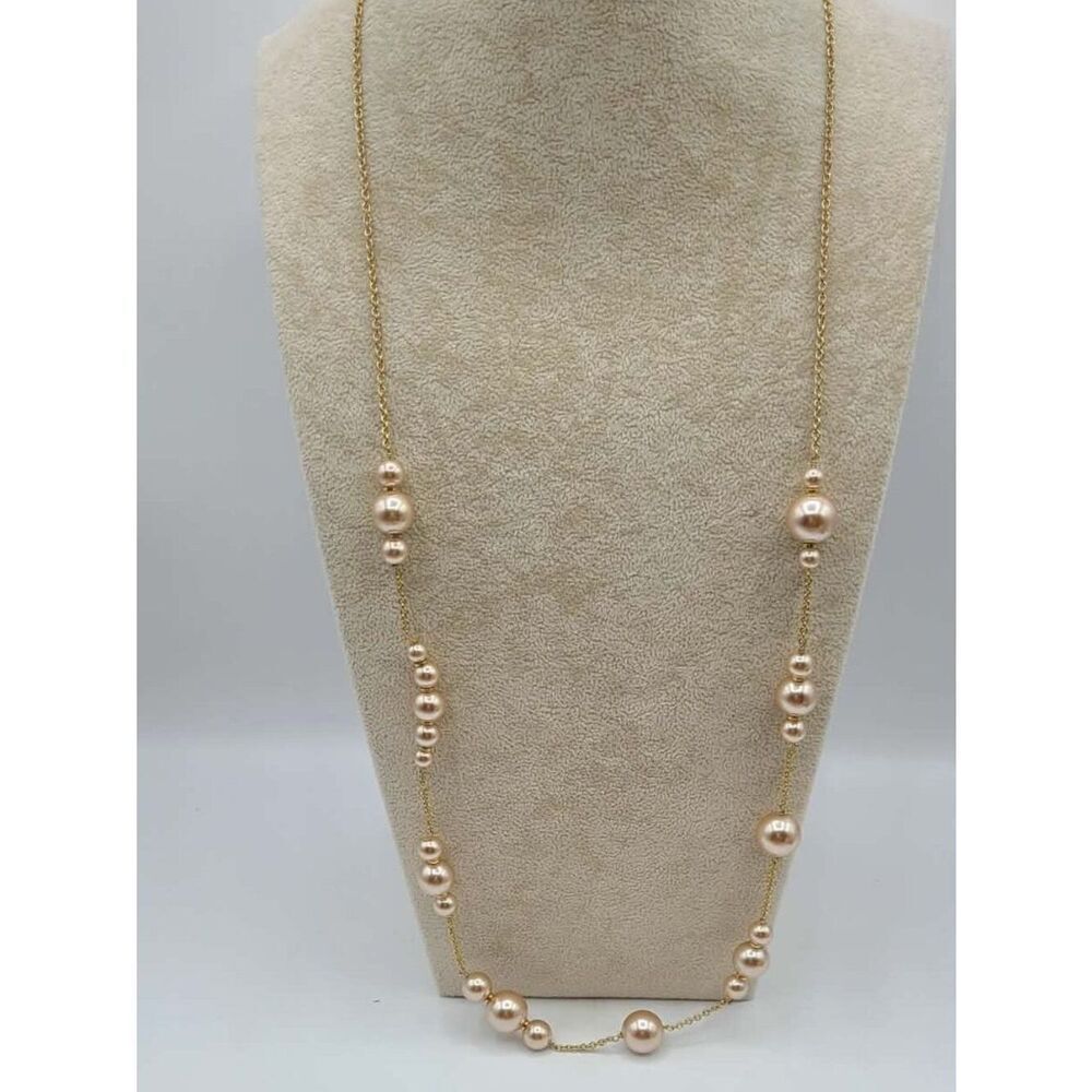 J Crew Champaign Colored Pearl Station gold Tone Necklace